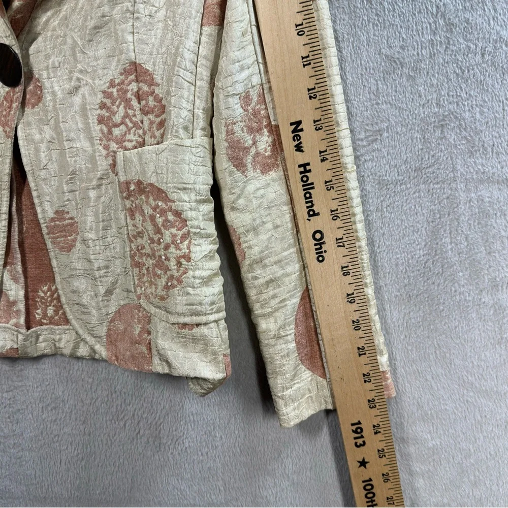 Joymiss Artsy Textured Blazer Geometric Circle Design Shimmery Ivory Size 36‎
